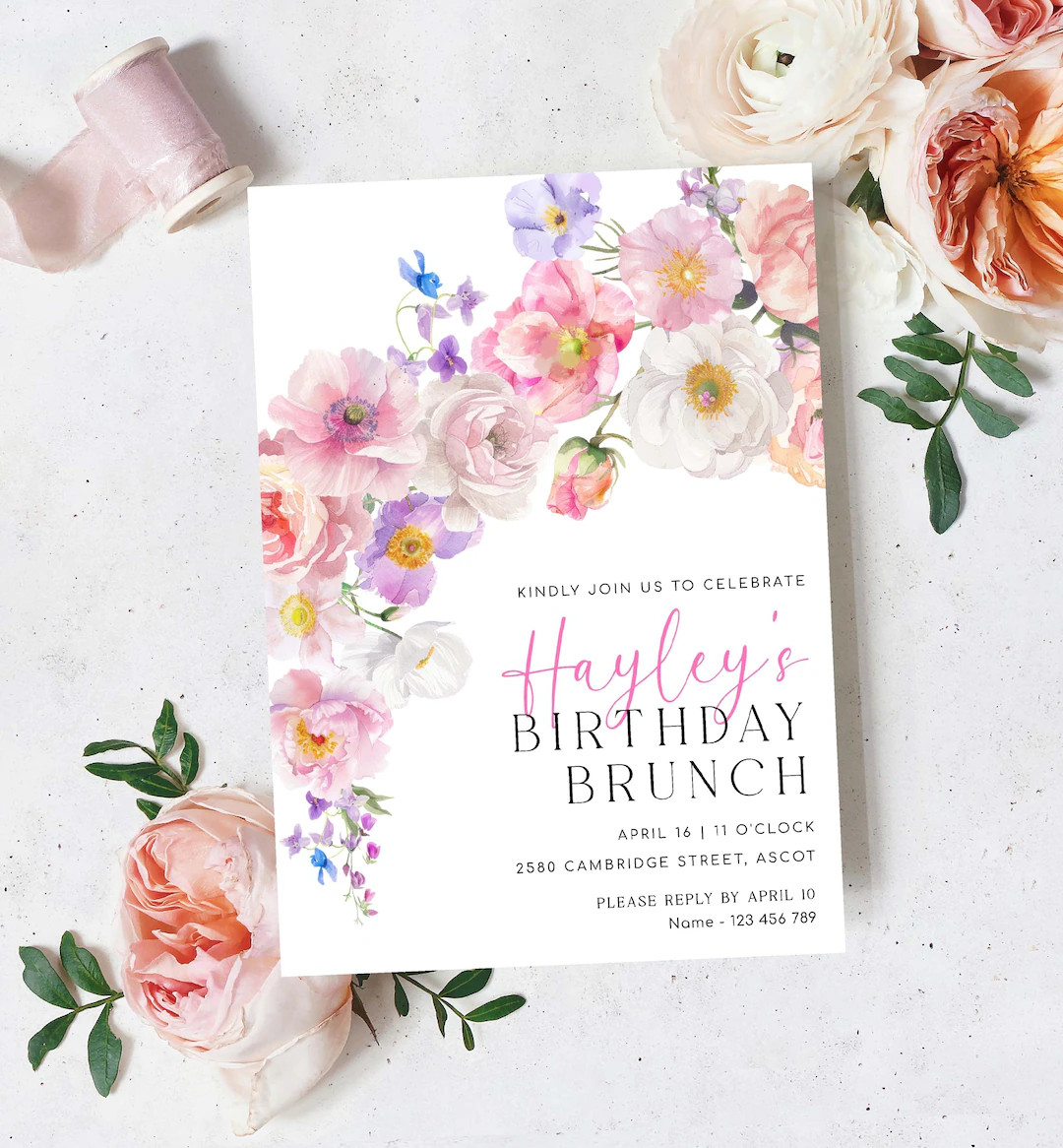 Wildflower Birthday Brunch Invitation Template, Boho Floral (printable), Eloise - Etsy | Etsy (Global)