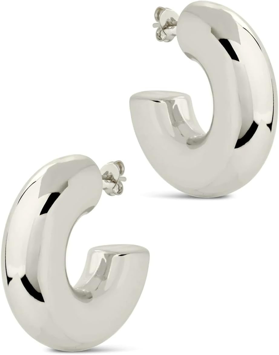 CONRAN KREMIX Waterproof Chunky Gold Hoops Earrings for Women Non Tarnish, Thick Gold Plated Circle Open Hoop,Lightweight Hollow Earrings Trendy | Amazon (US)