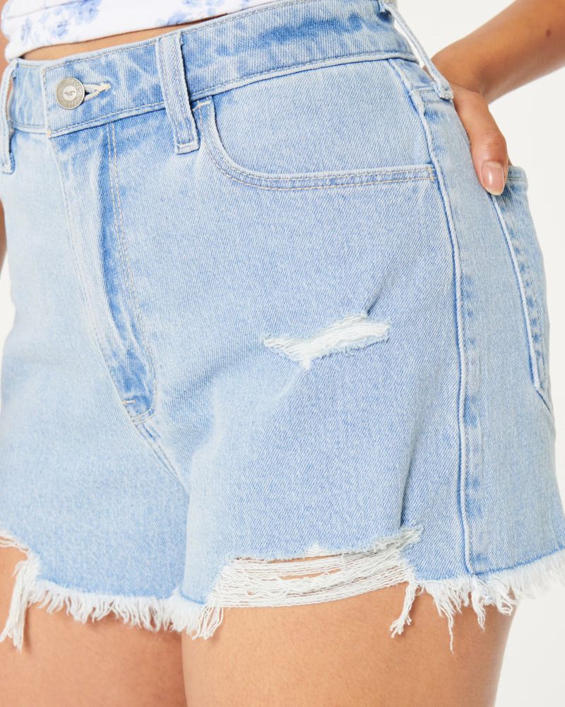 Ultra High-Rise Light Wash Distressed Denim Mom Shorts | Hollister (US)