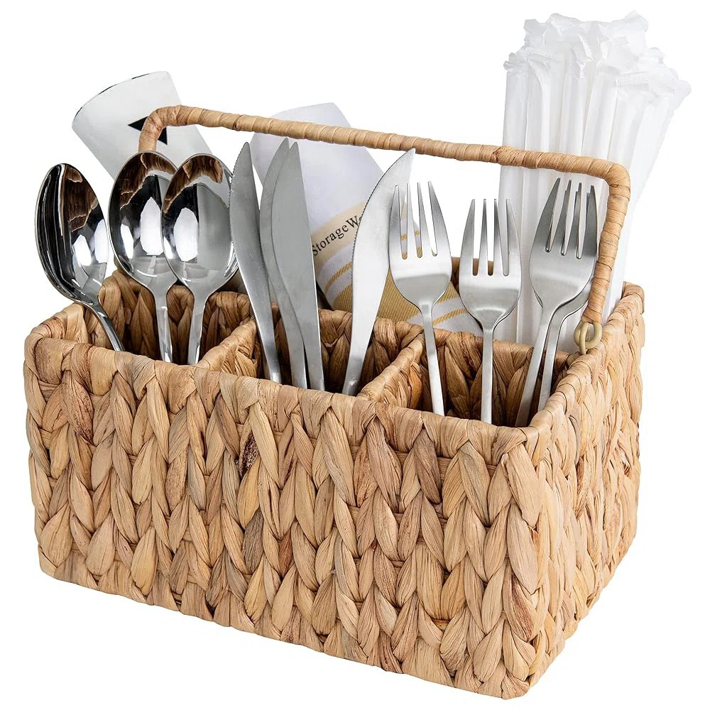 StorageWorks Hand-Woven Wicker Cutlery Holder with Handle, Flatware Basket Organizer | Wayfair | Wayfair North America