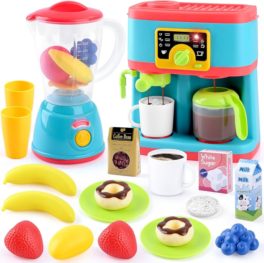 PLAY Kitchen Appliances Toys Set, Pretend Play Kids Kitchen Playset with Coffee Maker, Toy Blende... | Amazon (US)