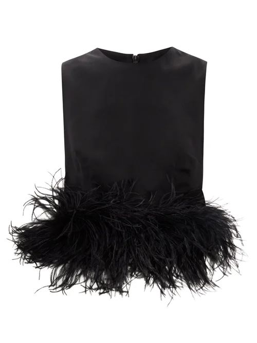 16arlington - Dickinson Feather-trimmed Crepe Top - Womens - Black | Matches (US)