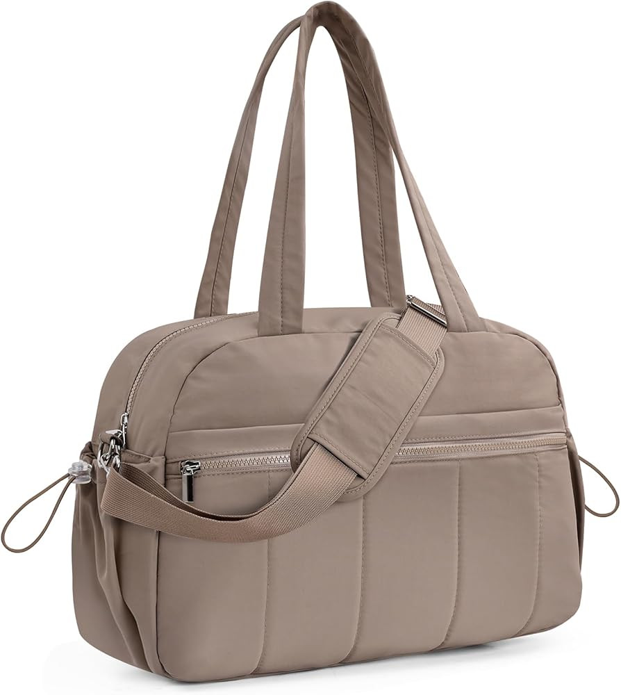 20L Puffer Gym Duffel Bag for Women, Small Weekender Bag for Travel, Brown | Amazon (US)