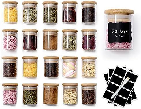 Amazon.com: ZPGXLRZ 20 Pcs Glass Spice Jars with Airtight Bamboo Lids, Labels and Pen, 2.5oz Mini... | Amazon (US)