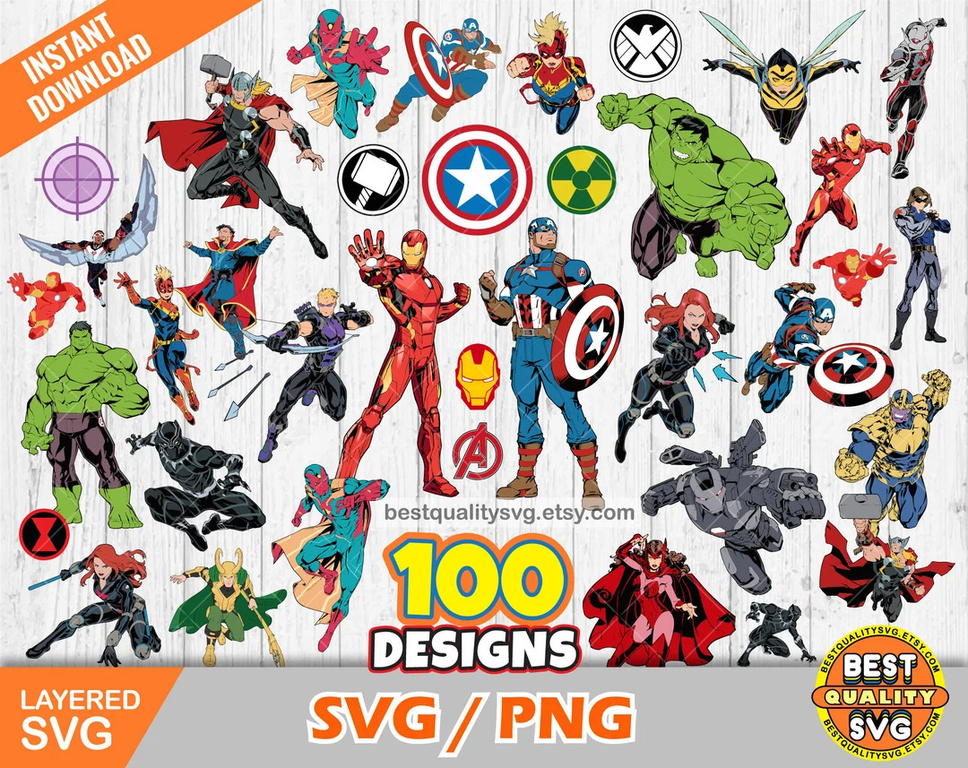 Avengers 100 Cliparts Bundle, Avengers Svg Cut Files for Cricut / Silhouette, Superheroes Avenger... | Etsy (US)