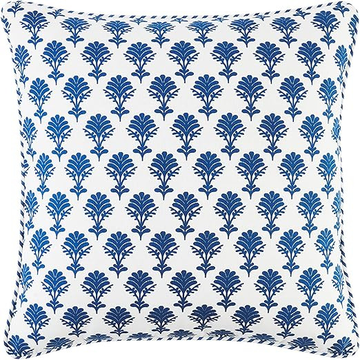Mud Pie Blue Indigo Pillow, 20" x 20", Flower | Amazon (US)
