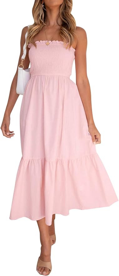ZESICA Women's Summer Bohemian Floral Printed Strapless Beach Party Long Maxi Dress | Amazon (US)