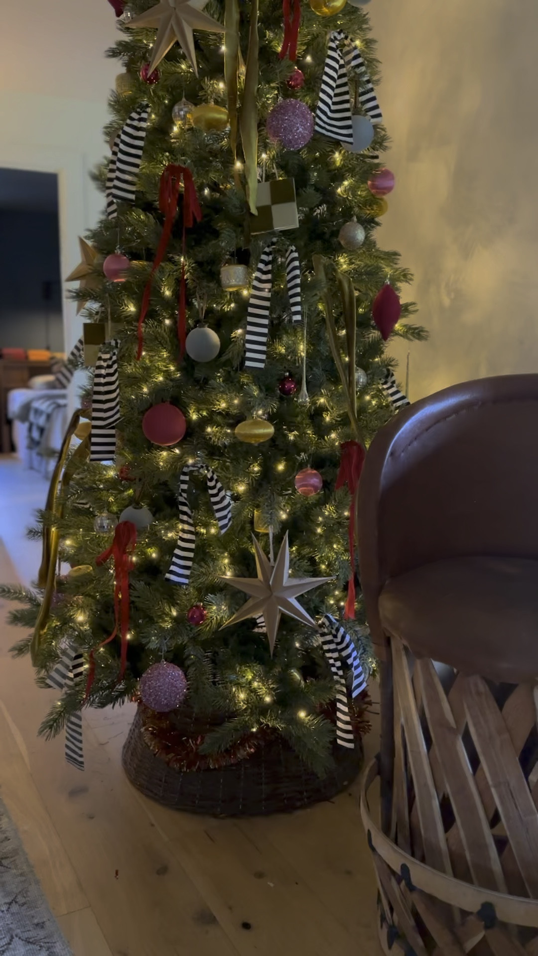 tied old fabric to our tree and loving the way it’s turning out! linking all the things we bought new ✨✨