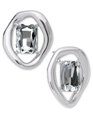 Silver-Tone Rectangle Crystal Open Drop Earrings, Created for Macy's | Macy's