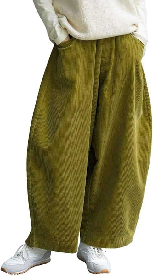 CHARTOU Women Corduroy Barrel Pants Wide Leg Vintage Mid Rise Y2k Baggy Boyfriend Pants | Amazon (US)