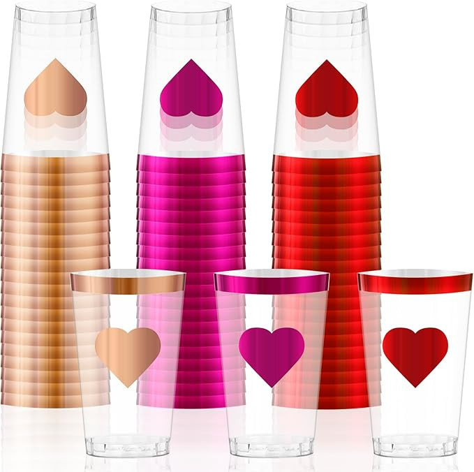 60PCS 12 Oz Valentine's Day Disposable Cups Valentine's Day Plastic Cups Red Heart Clear Plastic ... | Amazon (US)