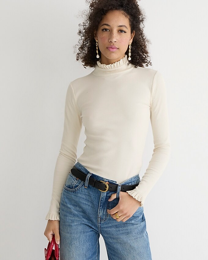 Vintage rib ruffle mockneck T-shirt | J. Crew US