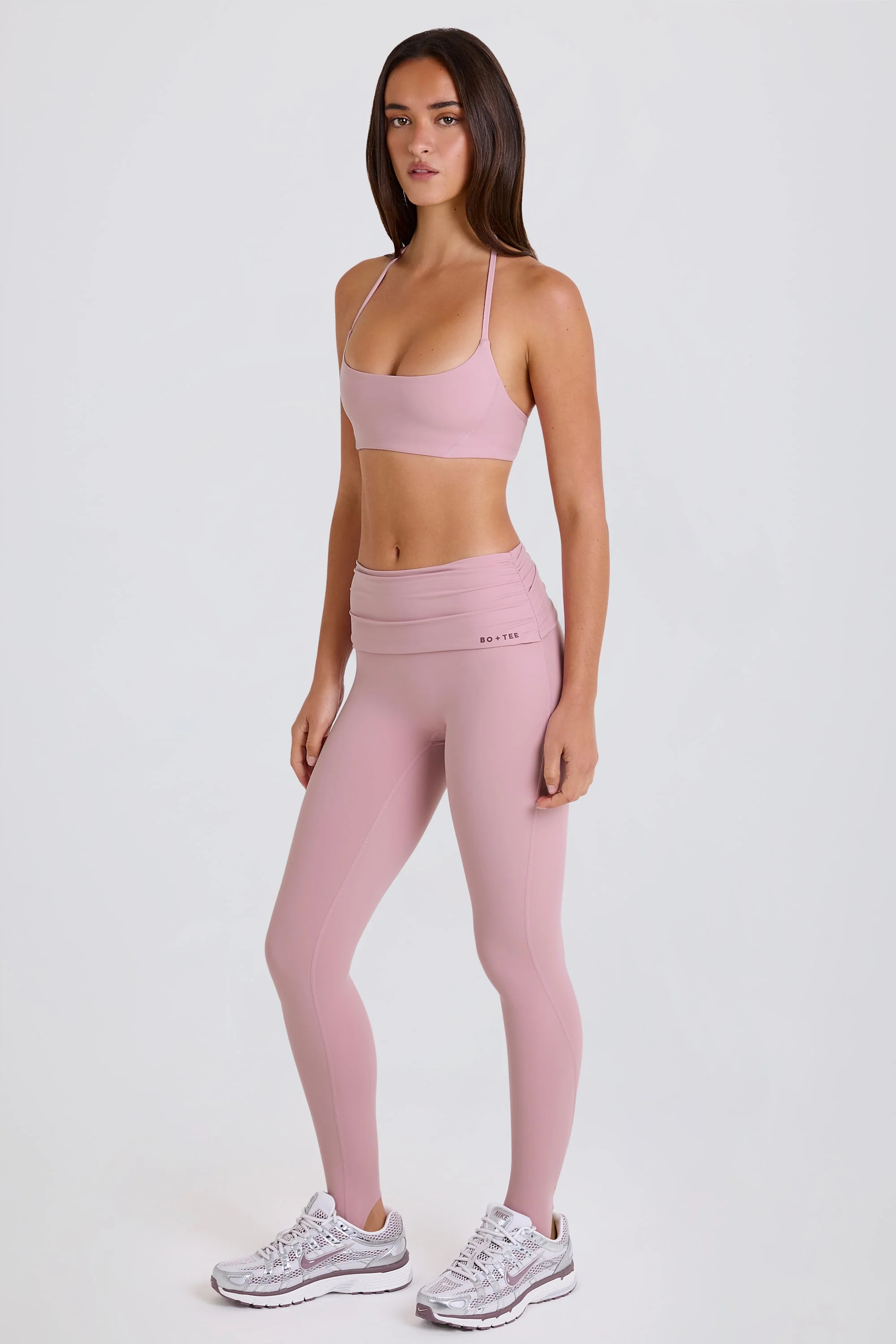 Foldover Mid-Rise Stirrup Leggings in Mauve | Oh Polly