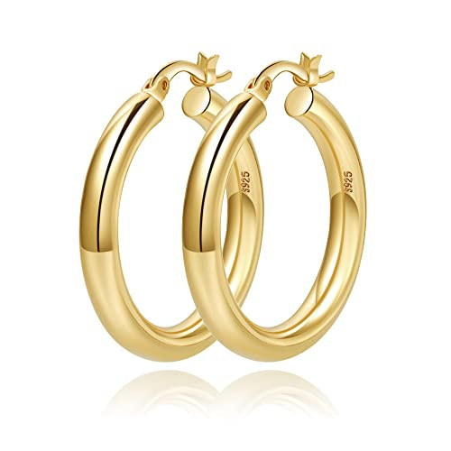 4mm Thick Gold Chunky Earrings Steling Silver Post Hoops Earrings For Women Hollow Tube Thick Hoop Earrings Hypoallergenic Lightweight Gold Hoop Large Earrings 20/30/40/50/60MM | Amazon (US)