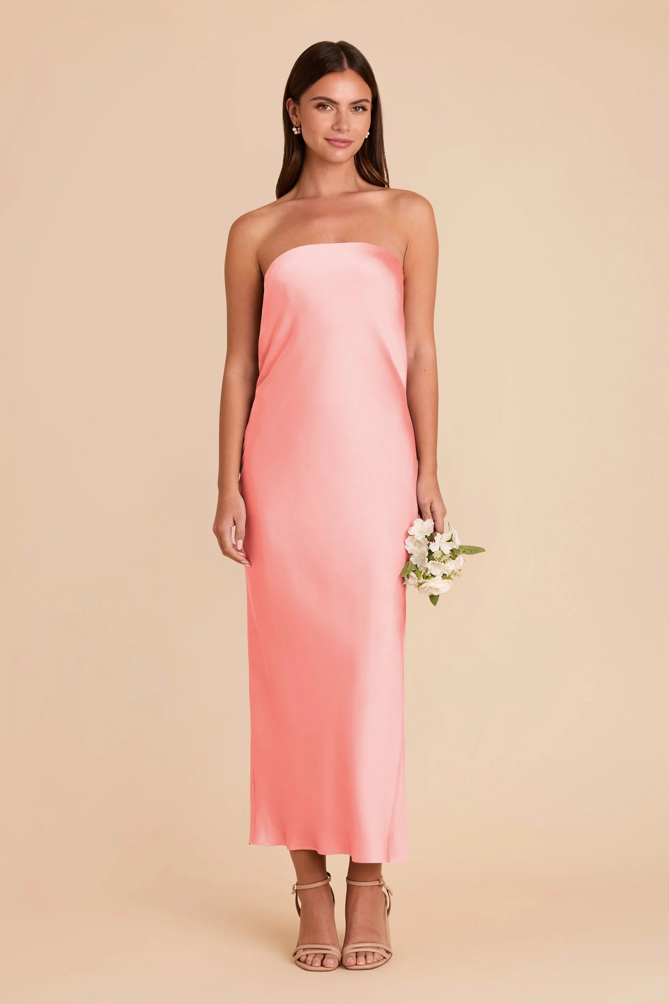 Coral Pink Bridesmaid Dress Matte Satin Size XS Birdy Grey Isla | Birdy Grey