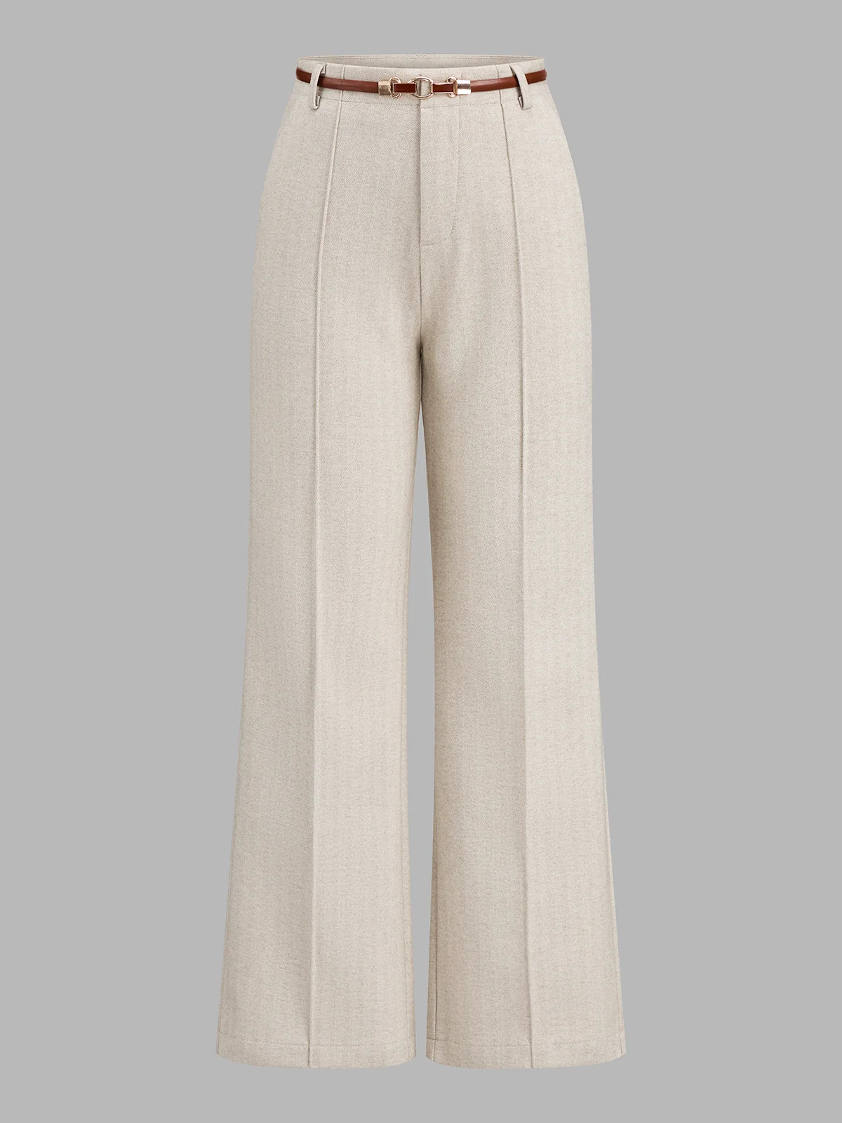 Belted Warm Wool Blend Straight Leg Pants | Commense
