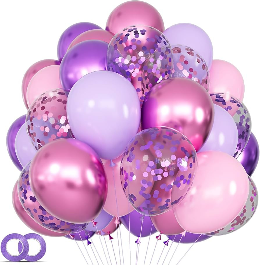 68Pcs Pink and Purple Balloons 12 Inch Metallic Purple Pink Latex Balloon Confetti ballons with R... | Amazon (US)