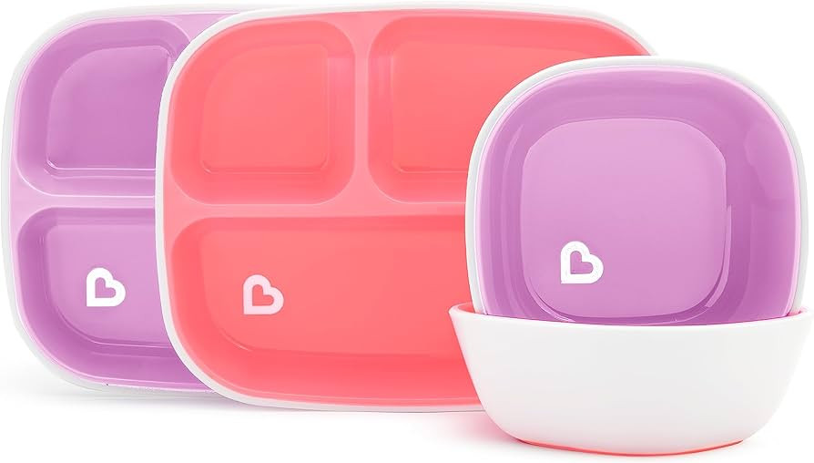Munchkin® Splash™ 4 Piece Toddler Divided Plate and Bowl Dining Set, Pink/Purple | Amazon (US)