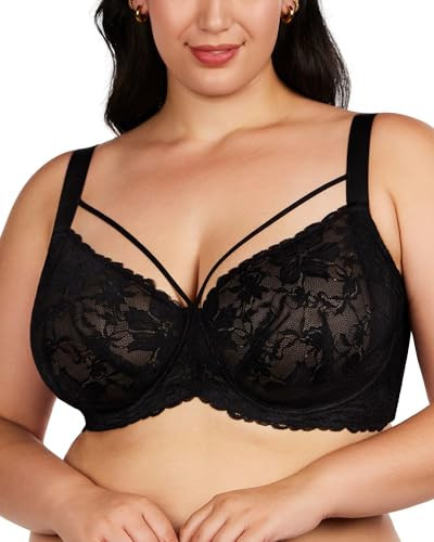 HSIA Minimizer Bras for Women Full Coverage, Unlined Lace Sexy Plus Size Underwire Bra for Large Breasts, Black 44G | Amazon (US)