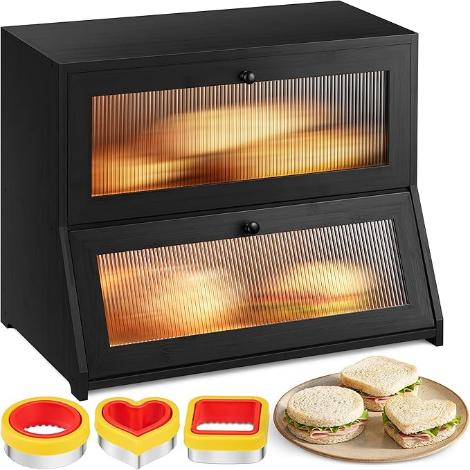 Large Bread Box for Kitchen Countertop - Black Bread Box, Bamboo Breadbox & Wooden Bread Boxes | ... | Amazon (US)
