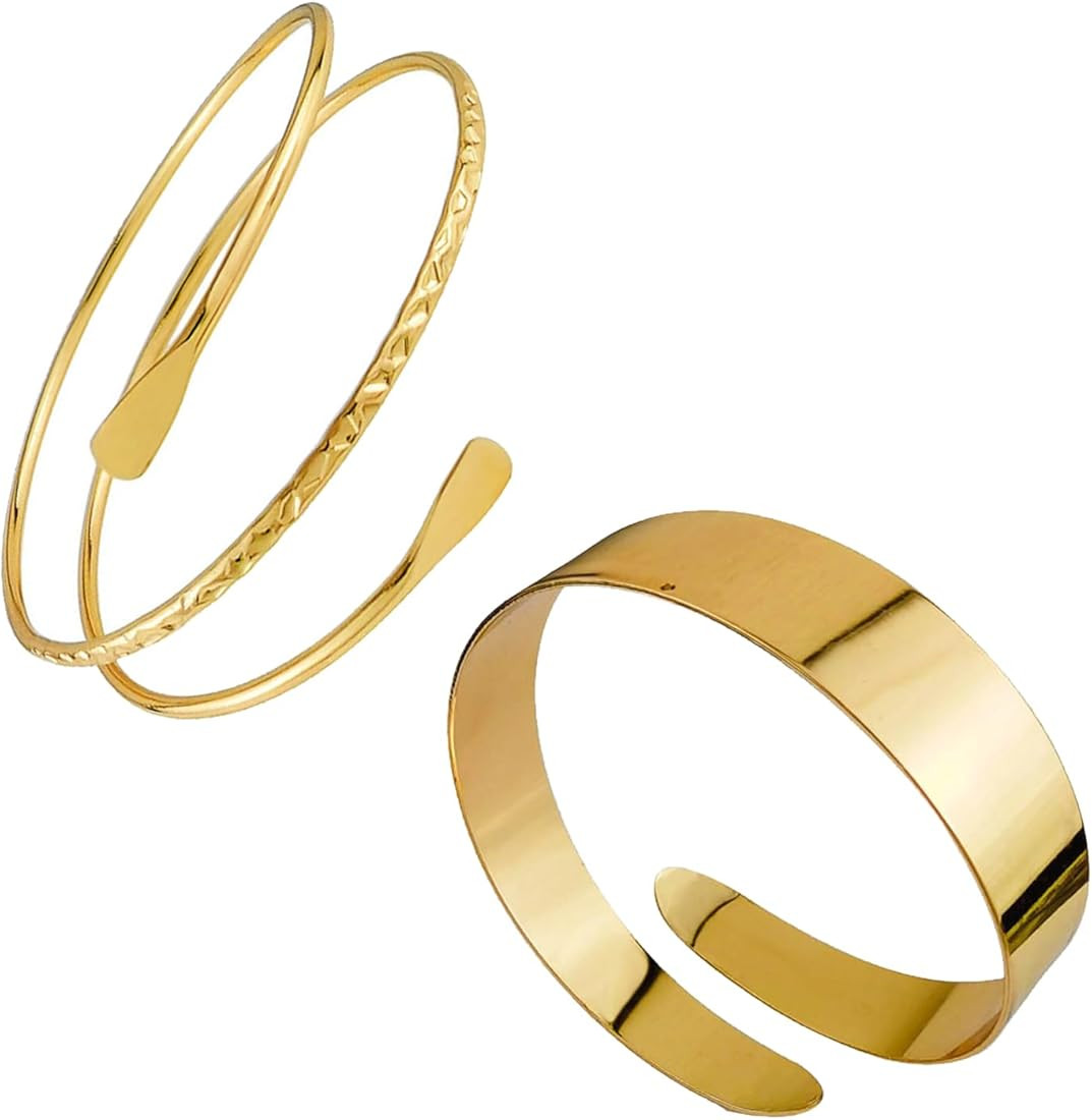 ZMANYIJEW 2Pcs Upper Arm Bracelet Cuff Bangle Minimalist Gold Metal Coil Arm Cuff Bracelets for W... | Amazon (US)