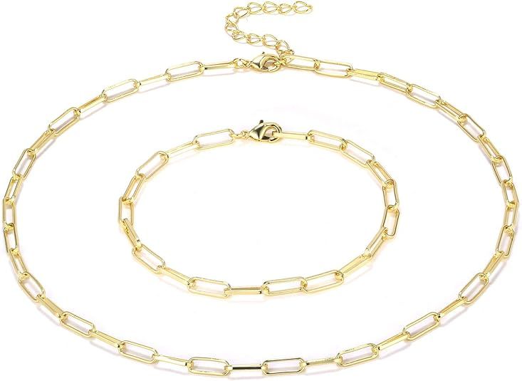 14K Gold Plated Dainty Paperclip Link Chain Necklace for Women Girls | Amazon (US)