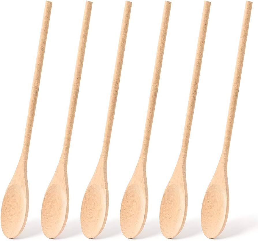 HANSGO Long Handle Wooden Cooking Mixing Oval Spoons, 6PCS 12 Inch Long Wooden Spoons Wooden Tast... | Amazon (US)