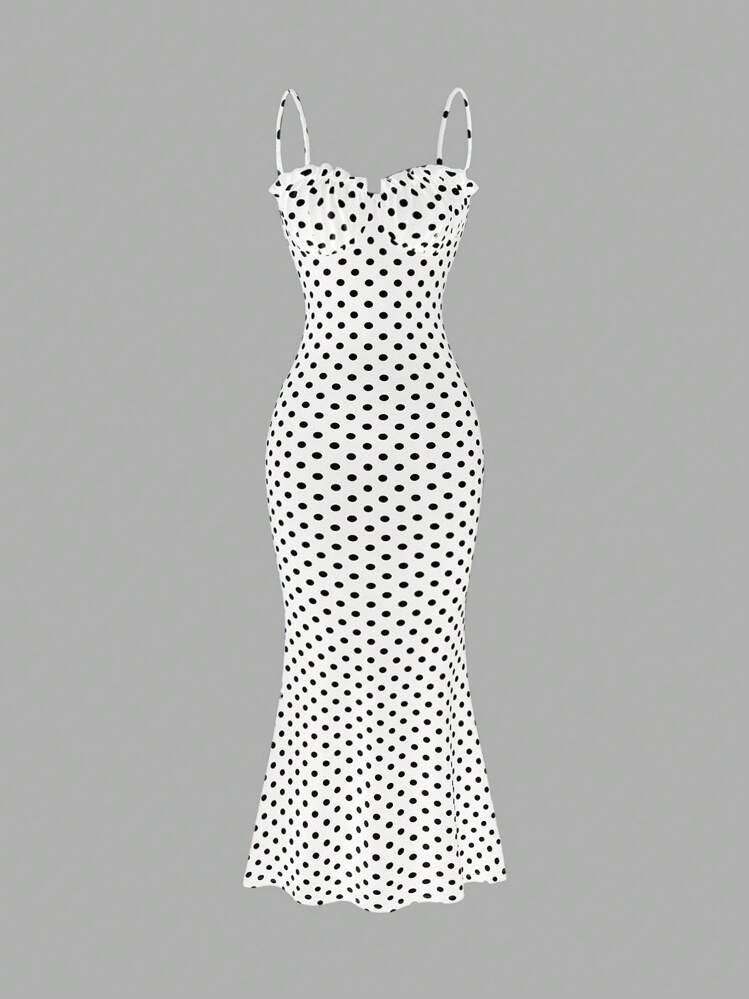 Sweetra Women's Casual Polka Dot Backless Spaghetti Strap Dress, Black & White, Spring/Summer | SHEIN