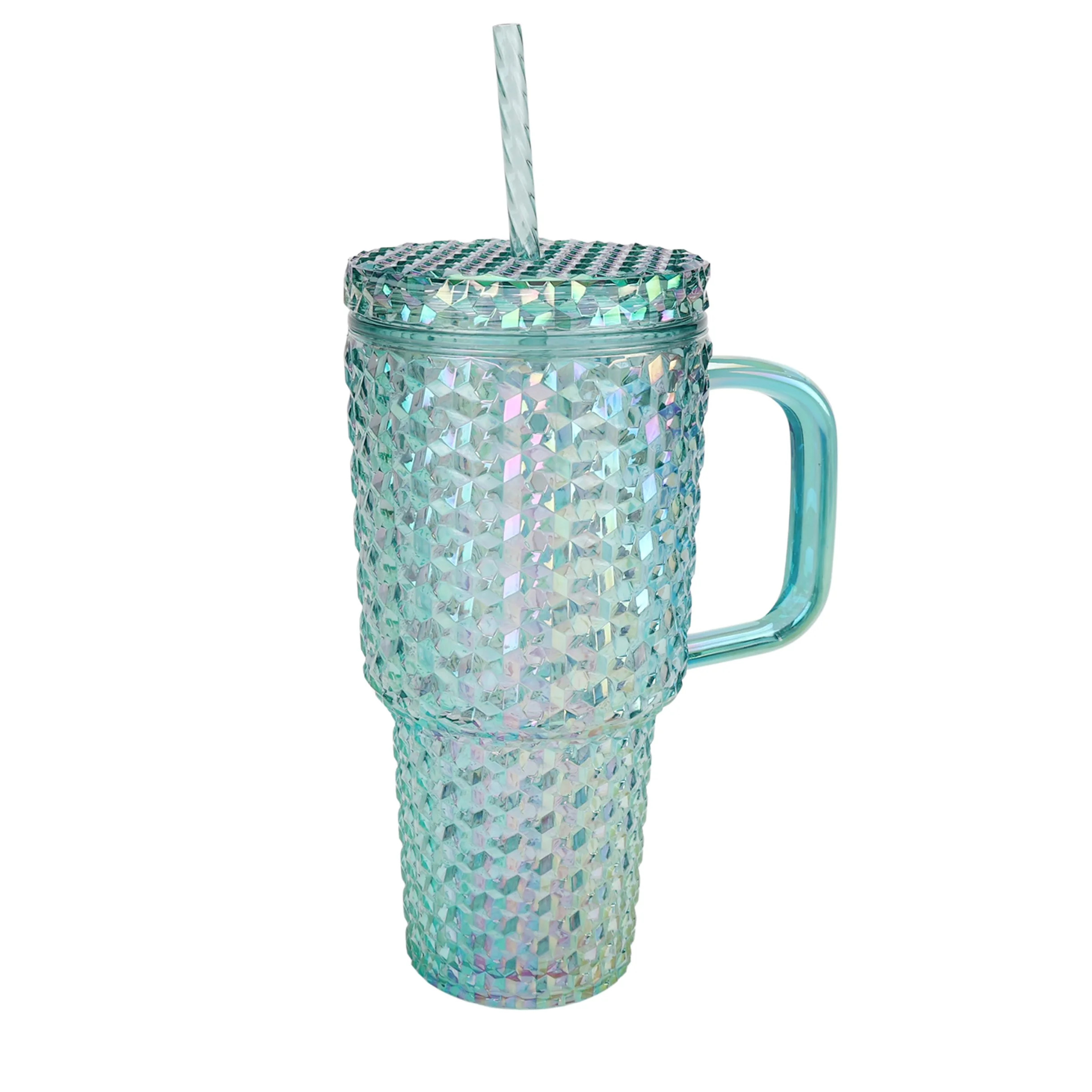 Holiday Time 30 oz Plastic Double Wall Insulated Prismatic Textured Tumbler with Straw and Handle... | Walmart (US)