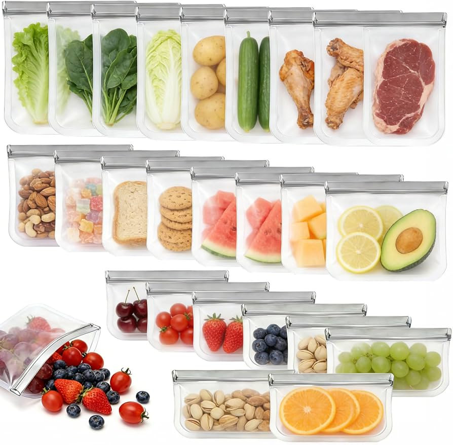 24 Pack Silicone Bags for Food Storage,Reusable Silicone Food Storage Bags,Freezer& Dishwasher Sa... | Amazon (US)