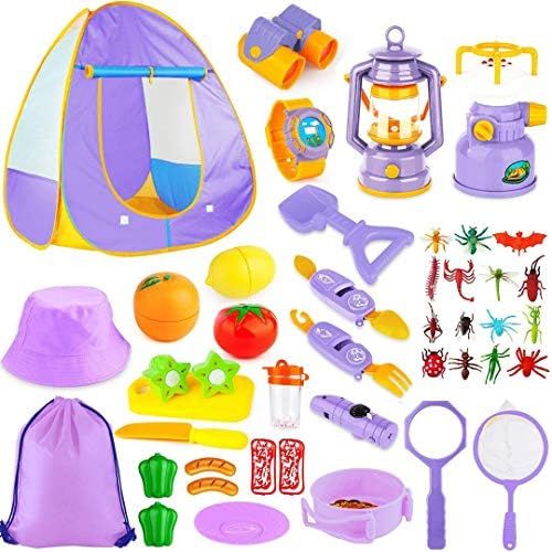 Kids Camping Tent Set Toys, MIBOTE 45pcs Pop Up Play Tent with Camping Gear Indoor Outdoor Preten... | Amazon (US)