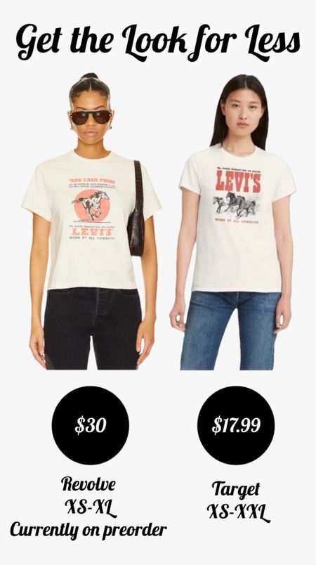 Get the Look for Less! Levi’s graphic tees are such a cute staple, and these two look so similar! The Revolve tee is currently on backorder, but the Target tee is fully stocked and almost half the cost!
……………..
summer look summer outfit country concert outfit country outfit country concert look Nashville outfit graphic tee Levi’s tee levis tee Levi’s t shirt revolve finds under $50 revolve under $100 revolve under $100 target new arrivals target finds target tees target short under $20 top under $20 graphic tee under $20 graphic tee under $25 vintage tee vintage shirt cream tee cream t-shirt western outfit western look country concert outfit idea 

#LTKFindsUnder50 #LTKStyleTip #LTKTravel