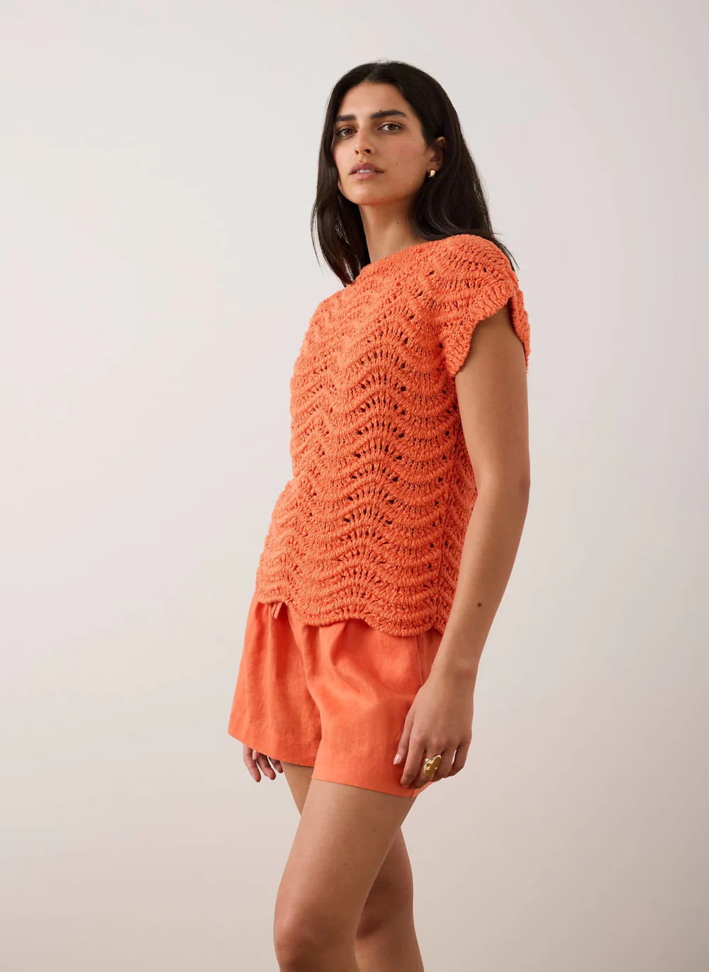 Orange Embellished Crochet Knit Top | Mint Velvet