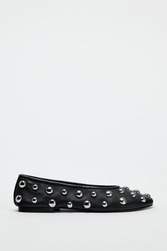 LEATHER BALLERINAS WITH STUDS | Zara UK