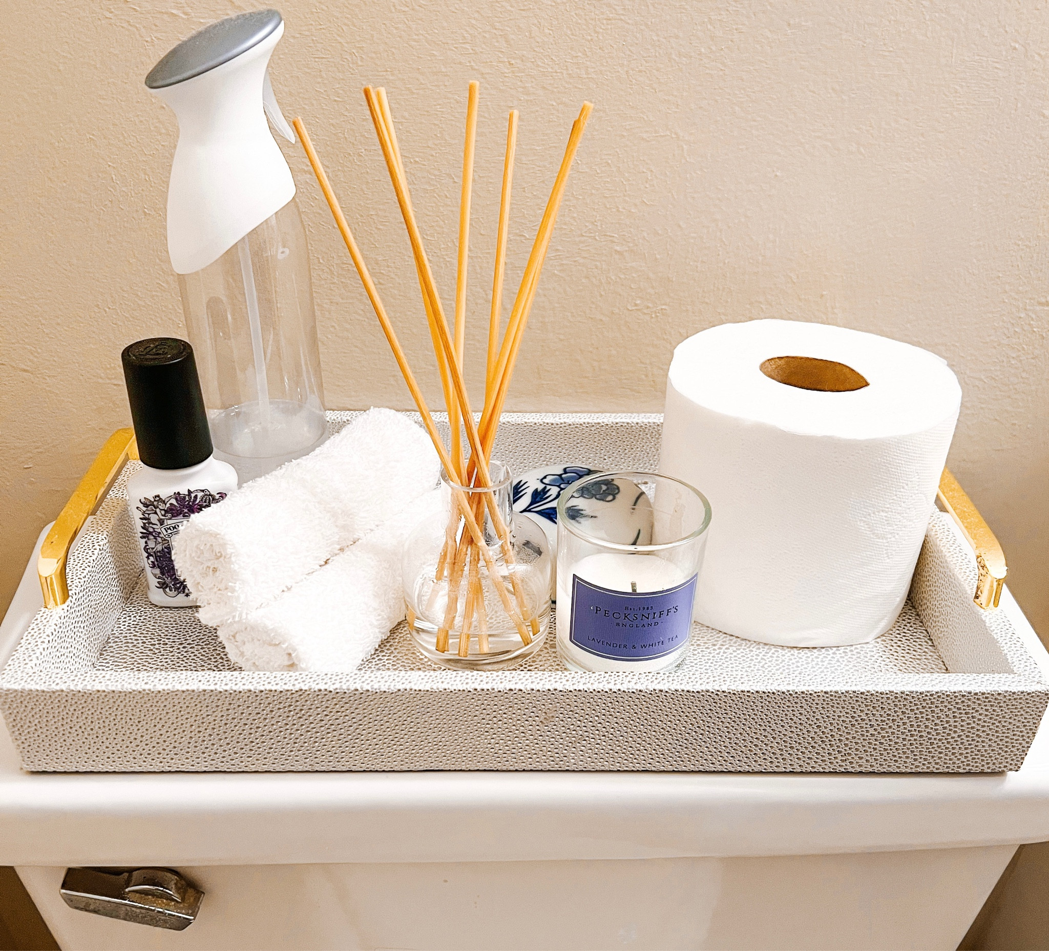 bathroom tray styling 🛁 great way to decorate a half bath with limited counter space! 

#LTKstyletip #LTKFind #LTKhome