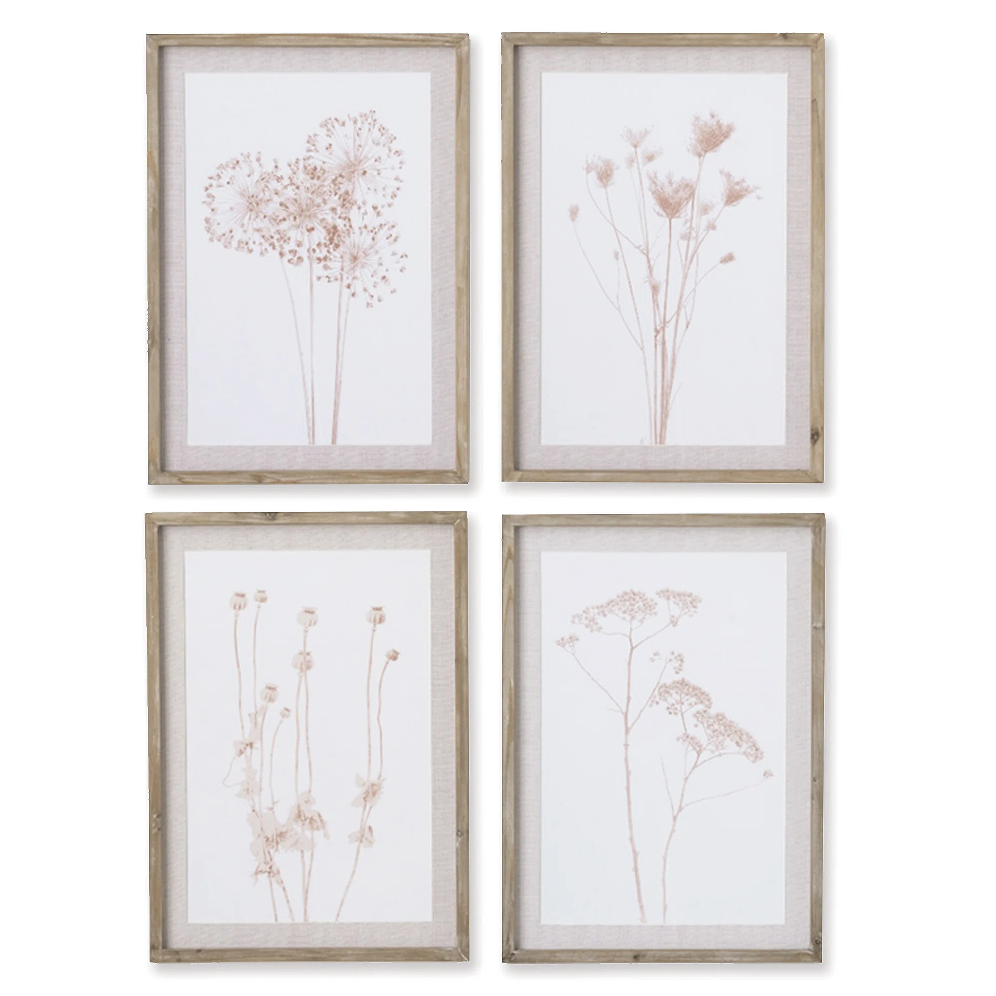 Libourne Stylized Botanical Prints Framed On Wood 4 Pieces Print | Wayfair North America