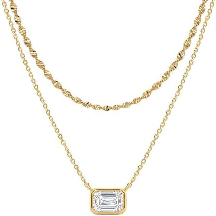 TONTMY STUDIOS Layered Gold Necklace for Women 14K Gold Plated Small Dainty CZ Pendant Layering G... | Amazon (US)