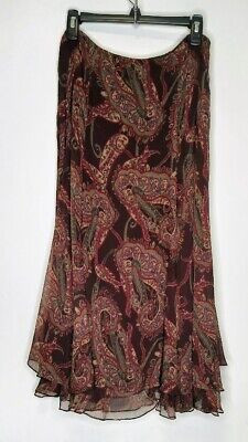 Lauren Ralph Lauren Silk Paisley Floral Ruffle  Flare Maxi Skirt Size 8 | eBay US