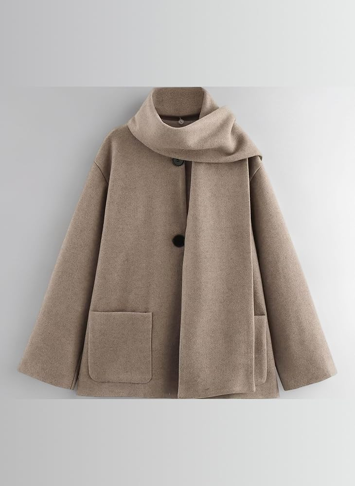 Women's Wool Coats Ladies Elegant Jackets with Scarf Long Sleeve Stand Collar Coat Work Office Bu... | Amazon (UK)