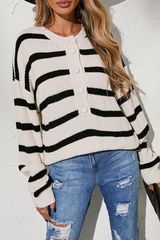 'Dale' Button Crewneck Striped Sweater (2 Colors) | Goodnight Macaroon
