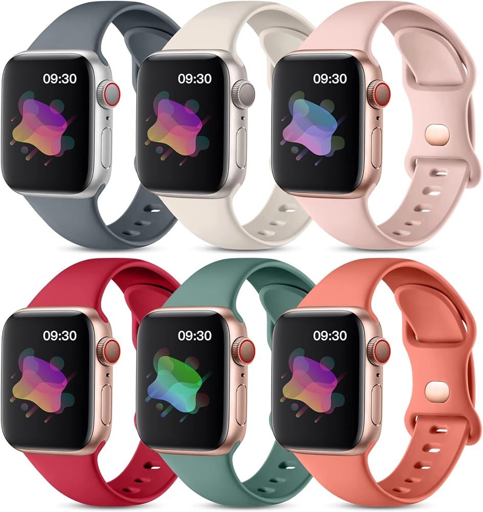 Maledan 6 Pack Bands Compatible with Apple Watch Band 40mm 38mm 44mm 42mm 41mm 45mm Women Men, Soft  | Amazon (US)