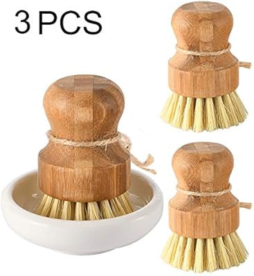 Bamboo Dish Scrub Brushes by Subekyu, Kitchen Wooden Cleaning Scrubbers Set for Washing Cast Iron... | Amazon (US)