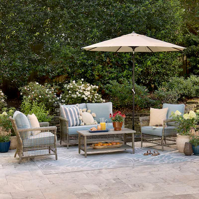 allen + roth Ivy Meadows 4 -Piece Wicker Patio Conversation Set with Blue Cushions | Lowe's