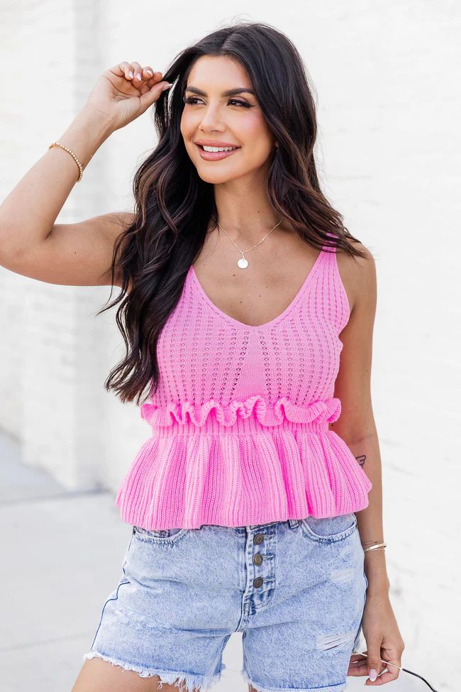 She's All That Pink Ruffle Detail Sweater Tank | Pink Lily