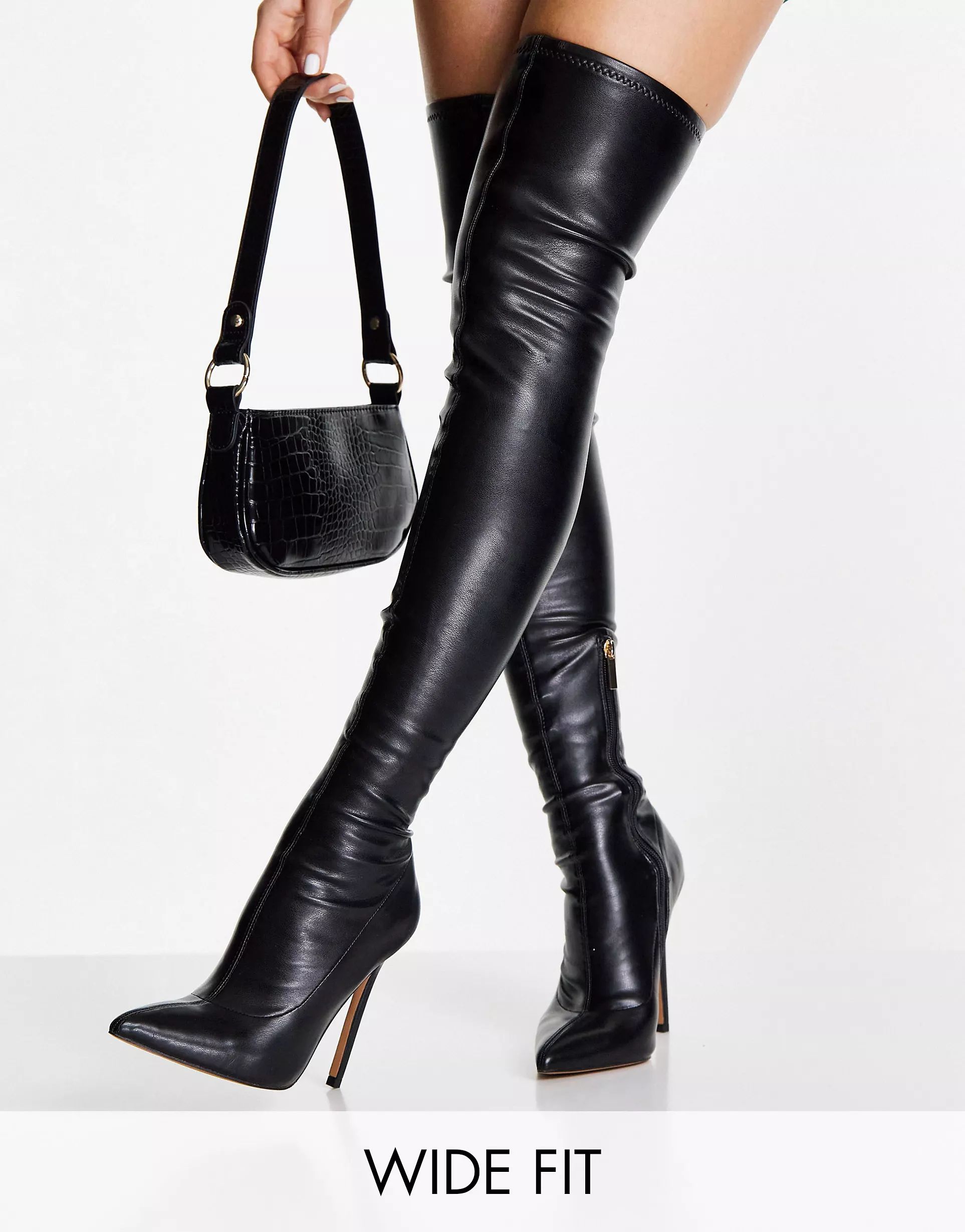 ASOS DESIGN Wide Fit Koko heeled over the knee boots in black | ASOS (Global)