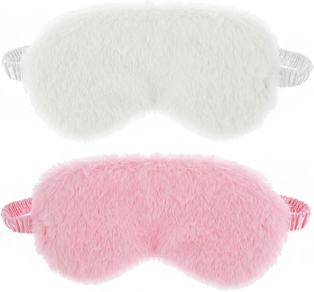 2 Pcs Plush Fluffy Eye Mask Soft Sleeping Blindfold Eye Cover Comfortable Furry Faux Fur Sleeping... | Amazon (US)