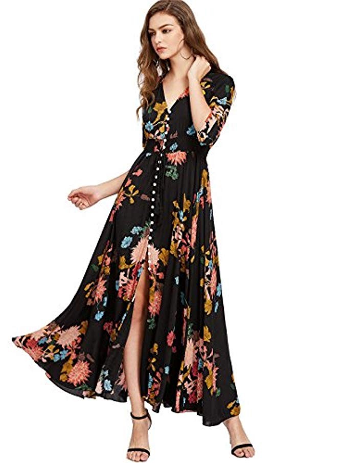 Milumia Women's Button up Split Floral Print Flowy Party Maxi Dress | Amazon (US)