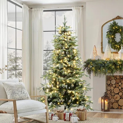 6.5Ft Pre-Lit Snowy PE & PVC Branches Artificial Fir Christmas Tree with Stand | Wayfair North America
