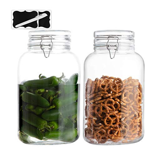 Glass Jars with Airtight Lid 1 Gallon Glass Airtight Food Storage Containers | Clear Leak Proof Rubber Gasket and Clamp Lid [Set of 2] | Amazon (US)