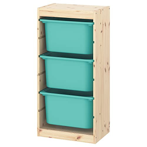 IKEA TROFAST Storage Combination with Boxes, 44x30x91 cm, Light White Stained Pine/Turquoise | Amazon (US)